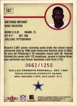 2002 Fleer Authentix #107 Antonio Bryant Back