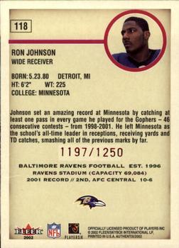 2002 Fleer Authentix #118 Ron Johnson Back