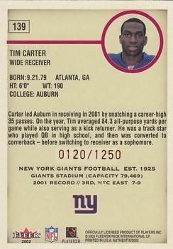 2002 Fleer Authentix #139 Tim Carter Back
