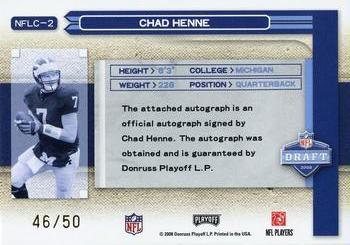 2008 Playoff Prestige - NFL Draft Autographed Patch College Logo #NFLC-2 Chad Henne Back