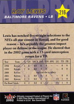 2002 Fleer Box Score #216 Ray Lewis Back