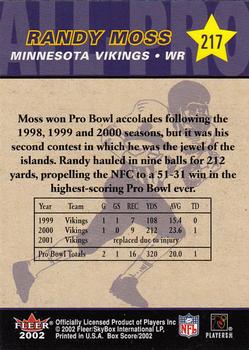 2002 Fleer Box Score #217 Randy Moss Back