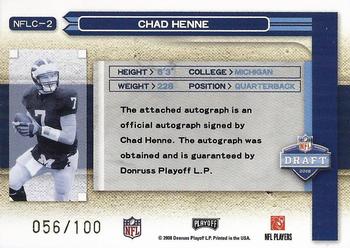 2008 Playoff Prestige - NFL Draft Autographed Patch Draft Logo #NFLC-2 Chad Henne Back