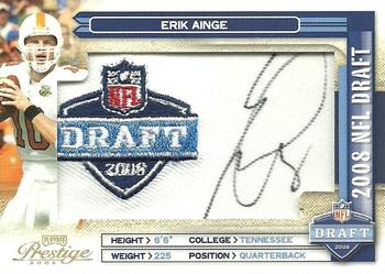 2008 Playoff Prestige - NFL Draft Autographed Patch Draft Logo #NFLC-3 Erik Ainge Front