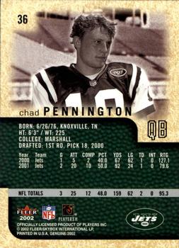 2002 Fleer Genuine #36 Chad Pennington Back