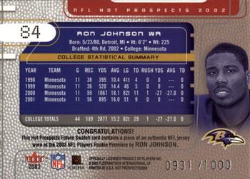2002 Fleer Hot Prospects #84 Ron Johnson Back