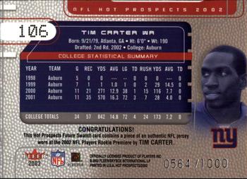 2002 Fleer Hot Prospects #106 Tim Carter Back
