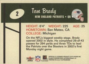 2002 Fleer Platinum #2 Tom Brady Back