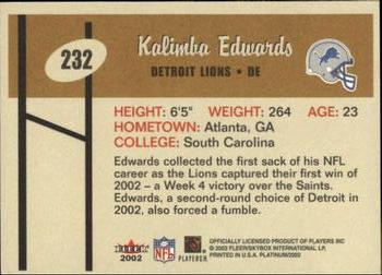 2002 Fleer Platinum #232 Kalimba Edwards Back