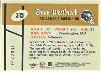 2002 Fleer Platinum #315 Brian Westbrook Back