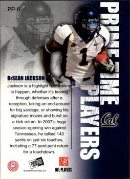 2008 Press Pass - Primetime Players #PP-6 DeSean Jackson Back