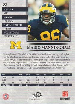 2008 Press Pass - Reflectors Blue #35 Mario Manningham Back