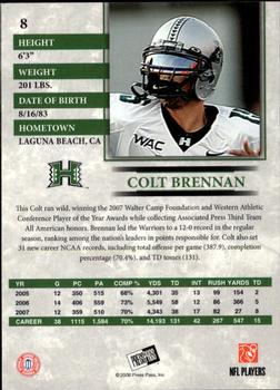 2008 Press Pass - Reflectors Gold #8 Colt Brennan Back