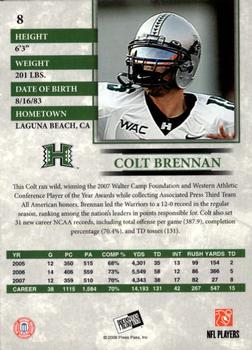 2008 Press Pass - Reflectors Solo #8 Colt Brennan Back