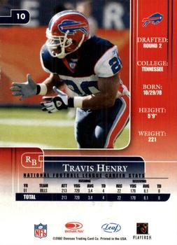 2002 Leaf Rookies & Stars #10 Travis Henry Back