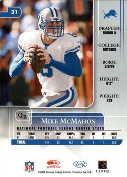2002 Leaf Rookies & Stars #31 Mike McMahon Back