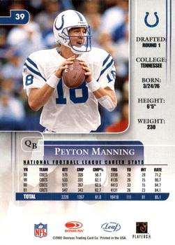 2002 Leaf Rookies & Stars #39 Peyton Manning Back