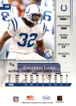 2002 Leaf Rookies & Stars #40 Edgerrin James Back