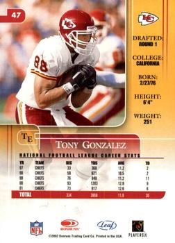2002 Leaf Rookies & Stars #47 Tony Gonzalez Back