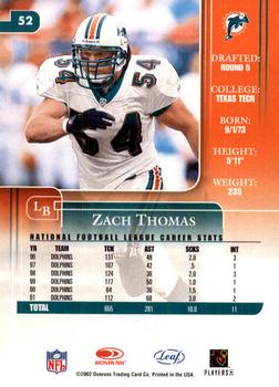 2002 Leaf Rookies & Stars #52 Zach Thomas Back