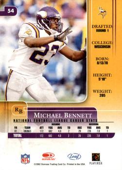 2002 Leaf Rookies & Stars #54 Michael Bennett Back