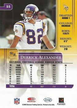 2002 Leaf Rookies & Stars #55 Derrick Alexander Back