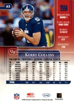 2002 Leaf Rookies & Stars #63 Kerry Collins Back