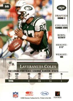 2002 Leaf Rookies & Stars #66 Laveranues Coles Back