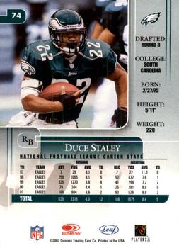2002 Leaf Rookies & Stars #74 Duce Staley Back