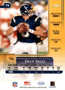 2002 Leaf Rookies & Stars #78 Drew Brees Back