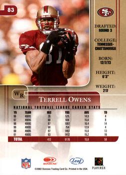 2002 Leaf Rookies & Stars #83 Terrell Owens Back