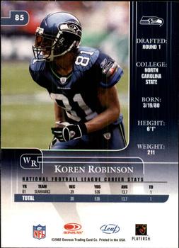 2002 Leaf Rookies & Stars #85 Koren Robinson Back