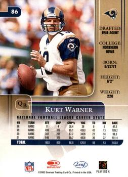 2002 Leaf Rookies & Stars #86 Kurt Warner Back