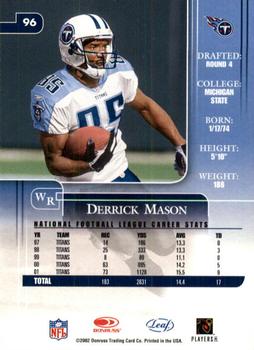 2002 Leaf Rookies & Stars #96 Derrick Mason Back
