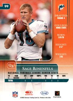 2002 Leaf Rookies & Stars #99 Sage Rosenfels Back