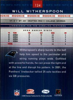 2002 Leaf Rookies & Stars #124 Will Witherspoon Back