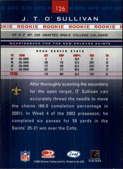 2002 Leaf Rookies & Stars #126 J.T. O'Sullivan Back