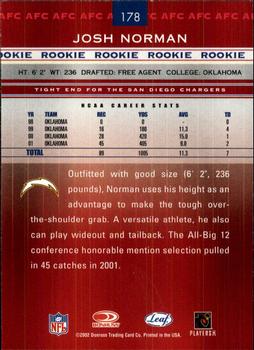 2002 Leaf Rookies & Stars #178 Josh Norman Back