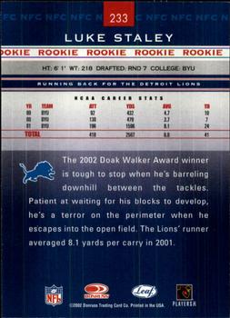 2002 Leaf Rookies & Stars #233 Luke Staley Back