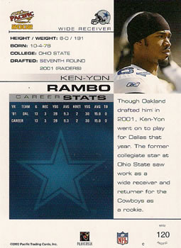 2002 Pacific #120 Ken-Yon Rambo Back