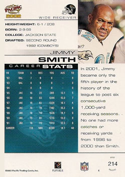 2002 Pacific #214 Jimmy Smith Back