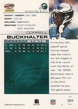 2002 Pacific #324 Correll Buckhalter Back