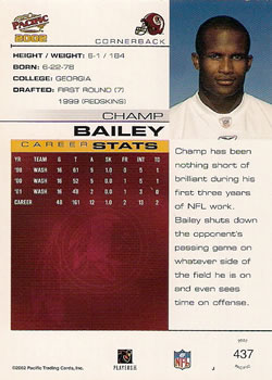 2002 Pacific #437 Champ Bailey Back
