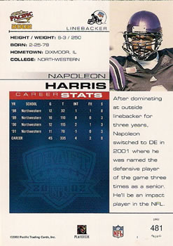 2002 Pacific #481 Napoleon Harris Back