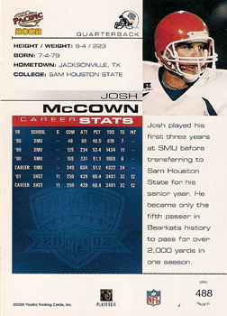 2002 Pacific #488 Josh McCown Back