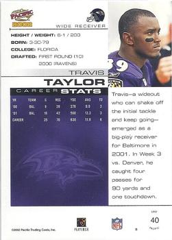 2002 Pacific #40 Travis Taylor Back