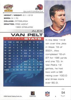 2002 Pacific #54 Alex Van Pelt Back
