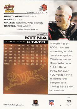 2002 Pacific #93 Jon Kitna Back