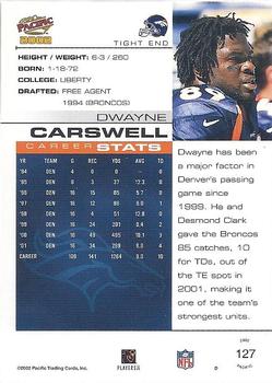 2002 Pacific #127 Dwayne Carswell Back