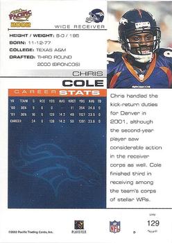 2002 Pacific #129 Chris Cole Back
